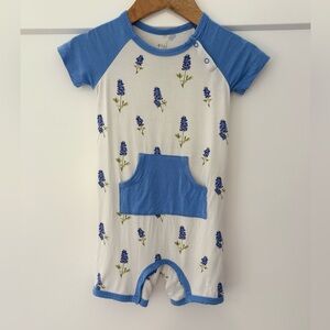Kyte Baby Blue Bonnet Bamboo Shortall Shortie